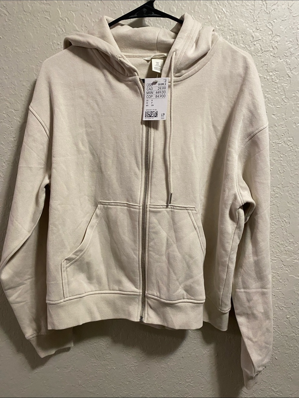 H&M Light Cream Zip-Front Hoodie Jacket